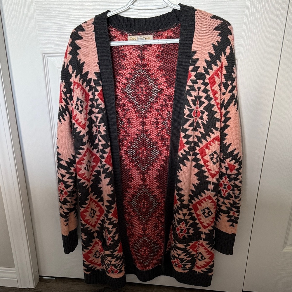 Love By Design Black and Pink Geometric Cardigan
